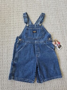 90's Vintage OshKosh B'gosh Dark Blue Denim Kids Shortall Overalls
